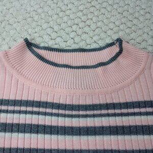 Laura Scott Women’s Striped Ribbed Sweater — Pink/Gray Long-Sleeve, Size L
